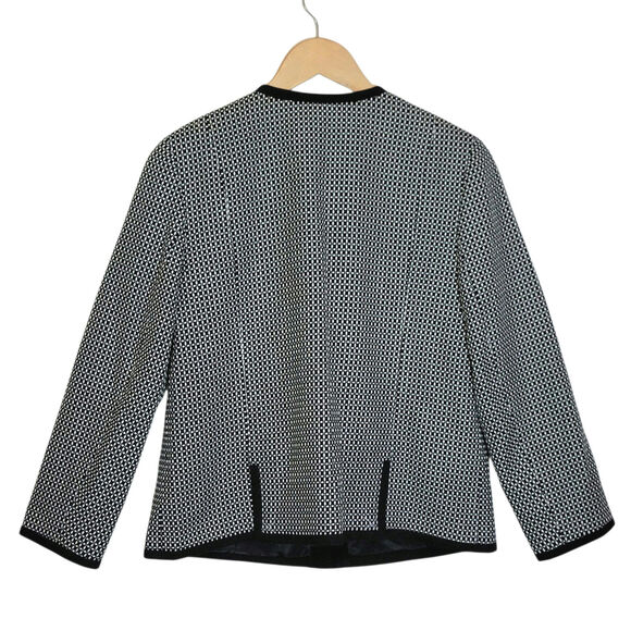 Talbots Black White Print Collarless Open Blazer Office Career Classic Jacket 10 - Picture 9 of 16